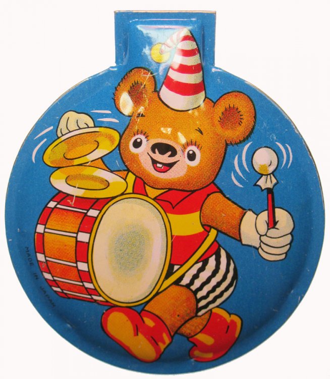 Bear Jam Band Large Vintage Tin Litho Clicker - Click Image to Close