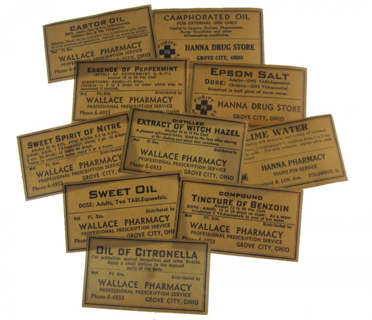 Vintage Pharmacy Labels (20) - Click Image to Close