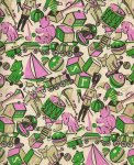 Vintage Gift Wrap Sheet : Pink + Green Toys