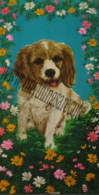 Dog in Flowers Fabric Panel - Click Image to Close