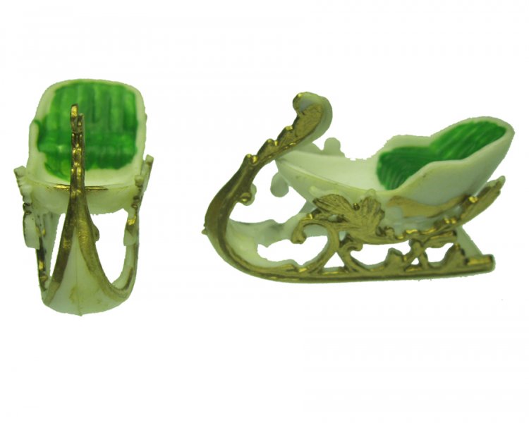 White and Gold Ornate Sleigh Vintage Miniatures (3) - Click Image to Close