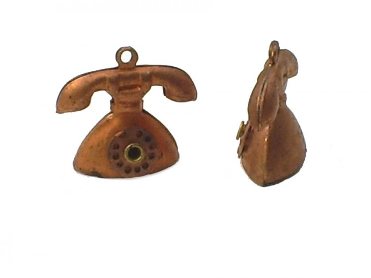 Vintage Coppery Telephone Charms (4) - Click Image to Close