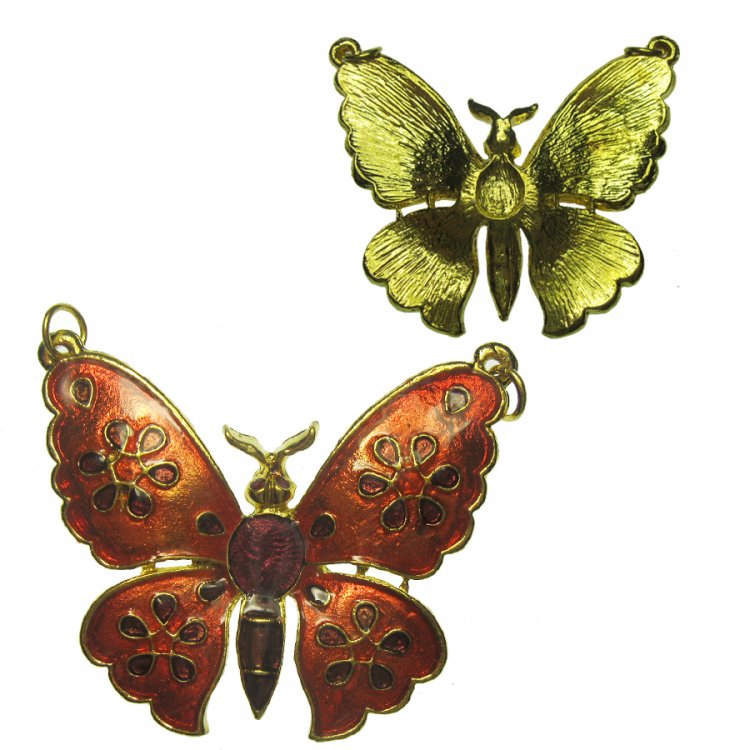 Large Orange and Goldtone Butterfly Vintage Pendant (1) - Click Image to Close