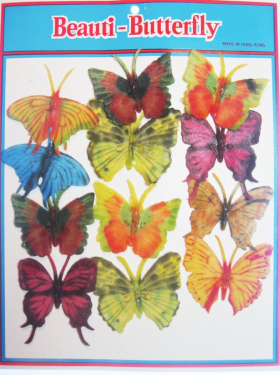A Dozen Flocked Butterflies - Vintage Display Card - Click Image to Close