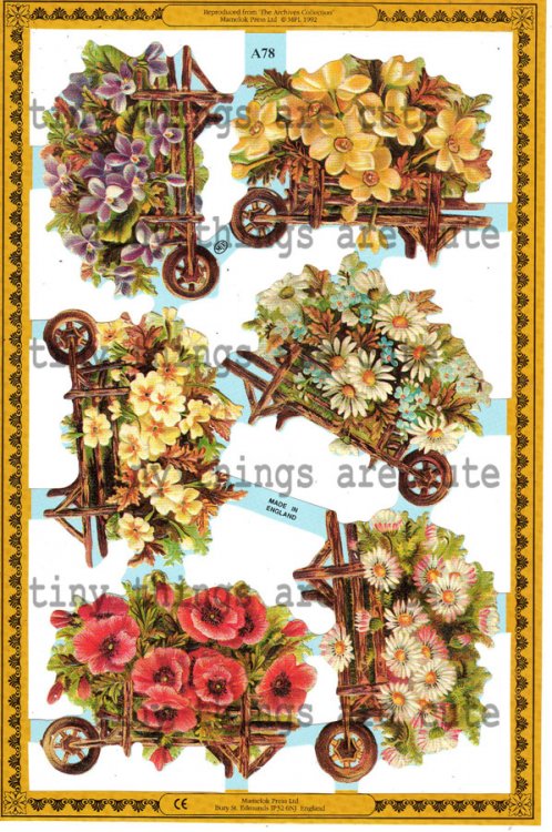 Flowers in Wheelbarrows Scrap Sheet - Click Image to Close