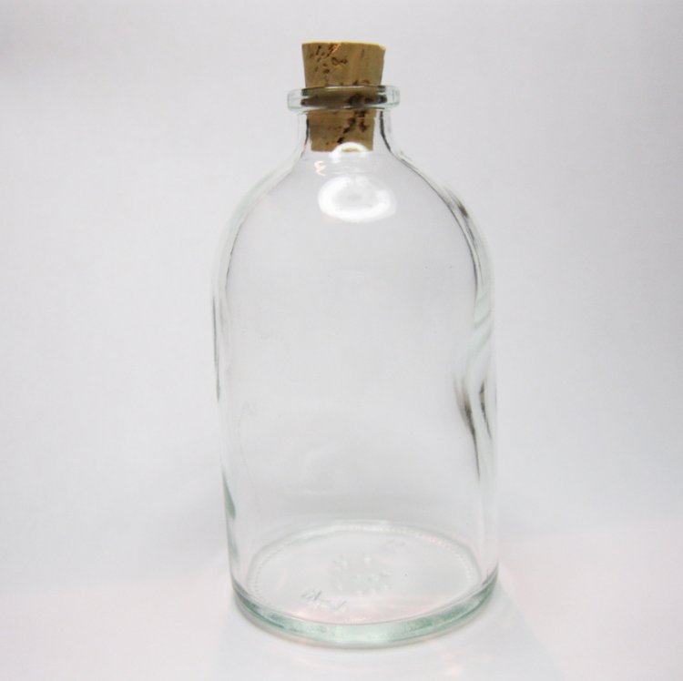 Large Clear Apothecary Glass Corked Bottle (1) - Click Image to Close