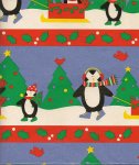 Vintage Gift Wrap Sheet : Penguins Pulling Sled