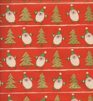 Vintage Gift Wrap Sheet : Green Elf and Gold Trees