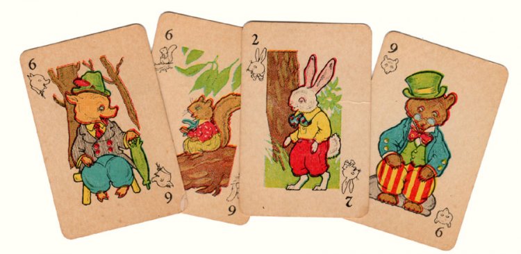 Animal Rummy Vintage Miniature Cards (4) - Click Image to Close