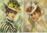 2pc 5" x 7" Vintage Litho Print Set : Lovely Ladies