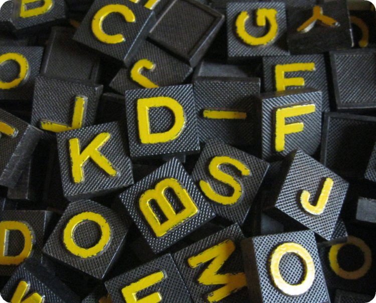 Black + Yellow Wooden Letter Tiles (3) - Click Image to Close