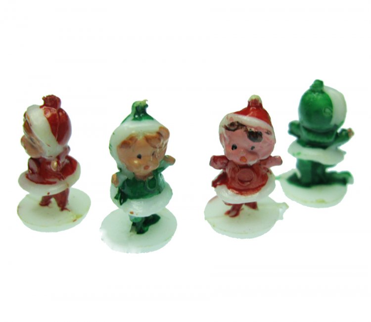 Tiny Red + Green Vintage Pixie Elf Miniatures (6) - Click Image to Close