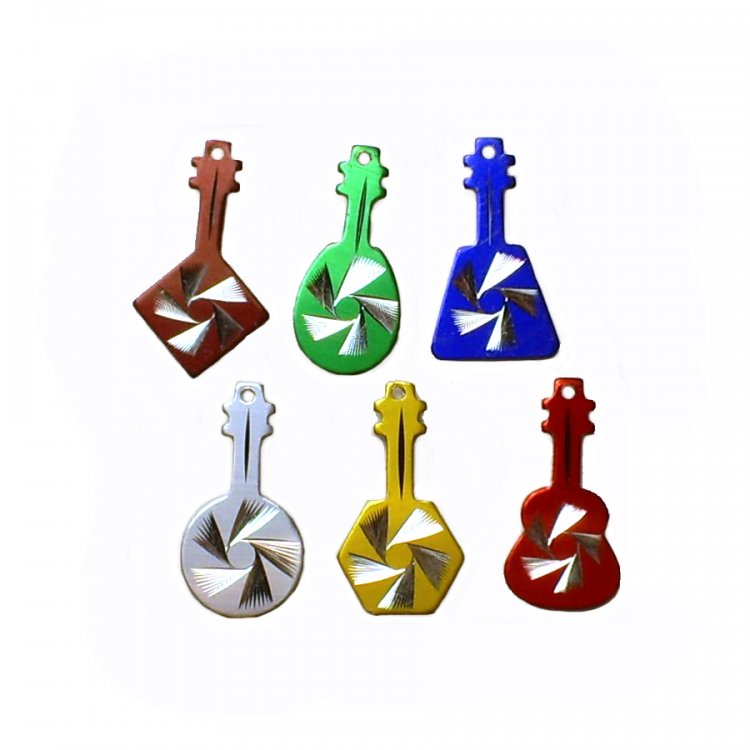 Diamond-cut Colorful Guitar Vintage Charms (6) - Click Image to Close