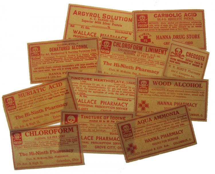 Vintage Pharmacy Labels : Assorted Poisons (11) - Click Image to Close