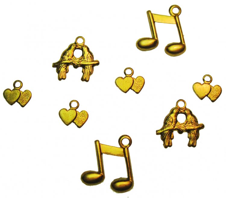 Lovebirds Tiny Brass Vintage Charms (8) - Click Image to Close