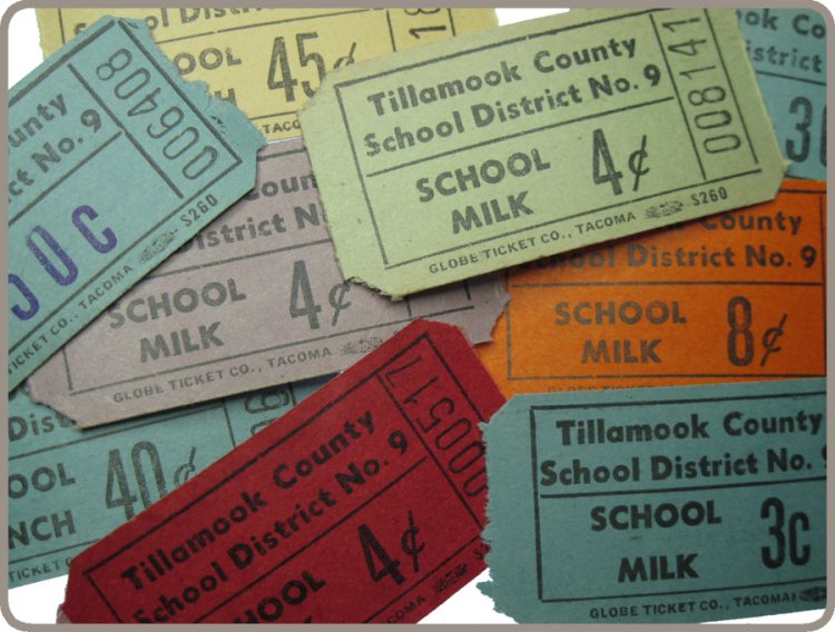 Milk + School Lunch Vintage Tickets (36) - Click Image to Close