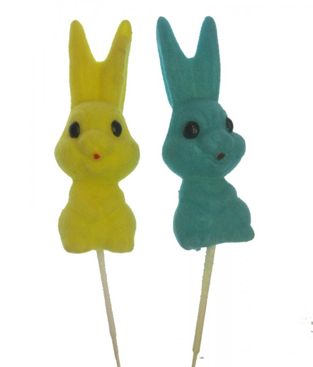 BLUE Vintage Flocked Bunny on a Stick (1) - Click Image to Close