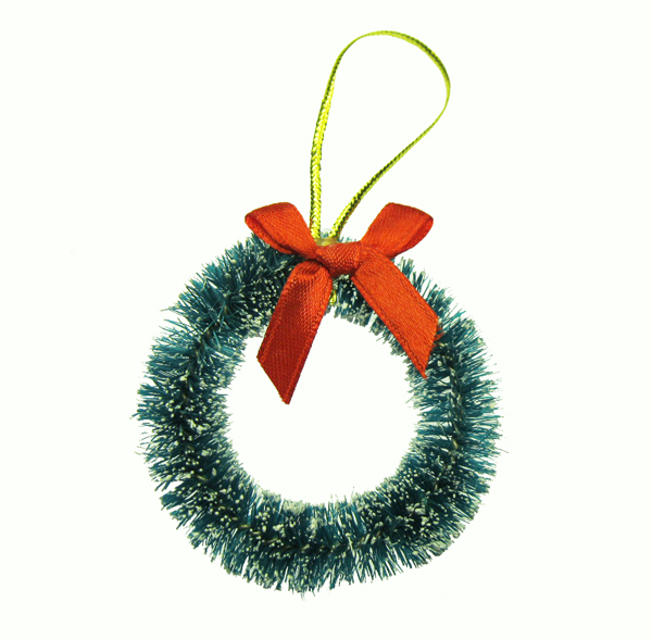 Frosty Sisal Bottlebrush Wreath with Red Bow (2) : 2-1/4" - Click Image to Close