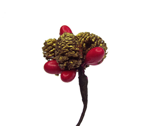 Bundle of VINTAGE Tiny Golden Pinecone + Berry Clusters - Click Image to Close