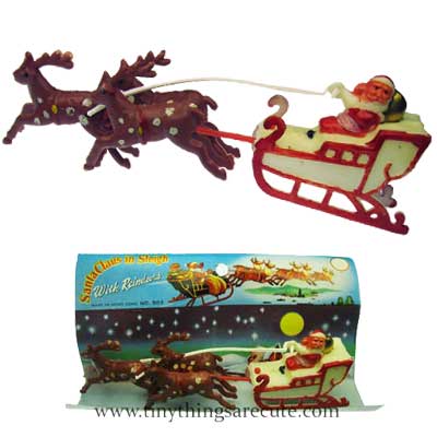 Santa Claus in Sleigh with Reindeer Vintage Decoration - Click Image to Close