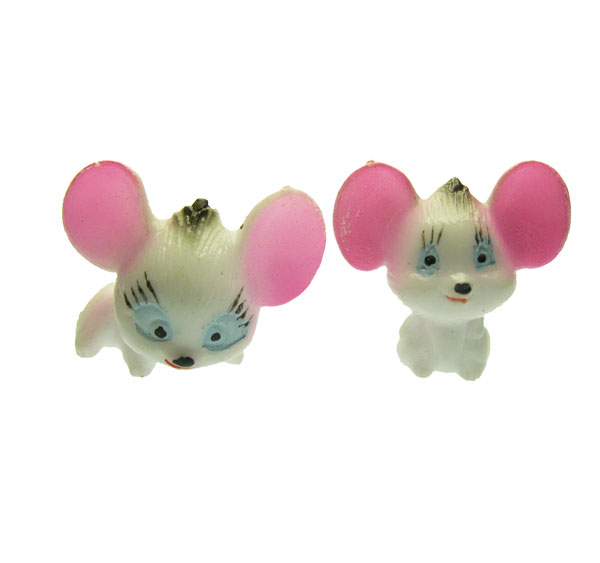 2pc Cartoony White Mice Vintage Miniatures - Click Image to Close