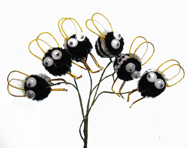 Chenille Vintage Googly-Eyed Bees (6) - Click Image to Close