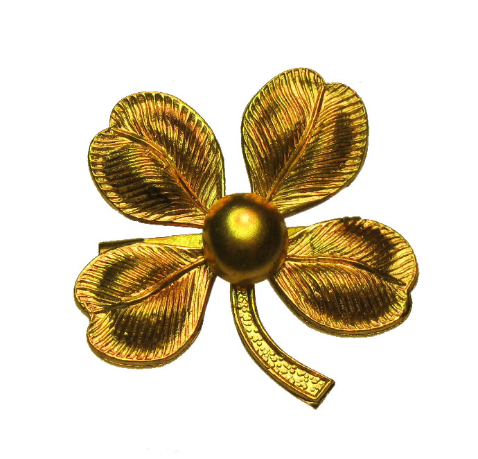 Four Leaf Clover Vintage Brass Brooch Pin - Click Image to Close