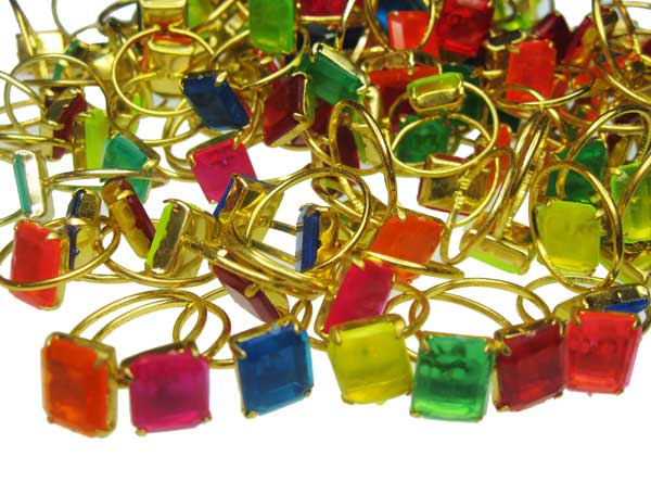 Rectangle Jewel Gumball Rings (6) - Click Image to Close