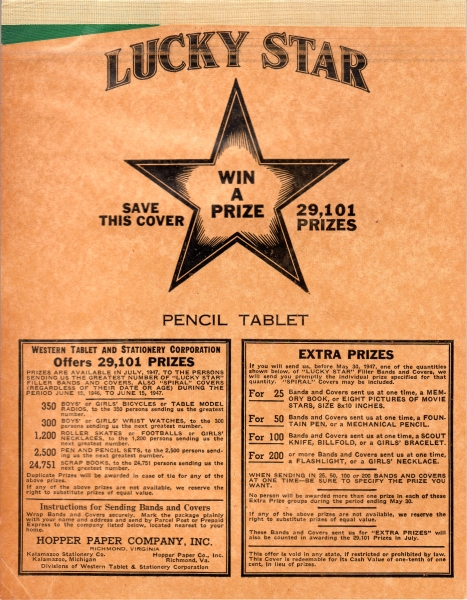 LUCKY STAR Vintage Pencil Tablet - Click Image to Close