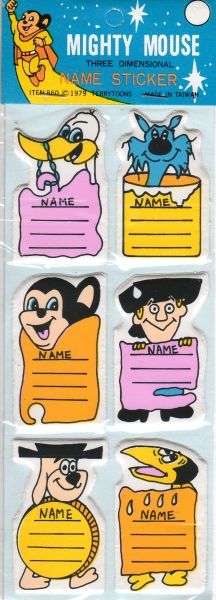 Mighty Mouse Name Tag Vintage Puffy Sticker Sheet - Click Image to Close