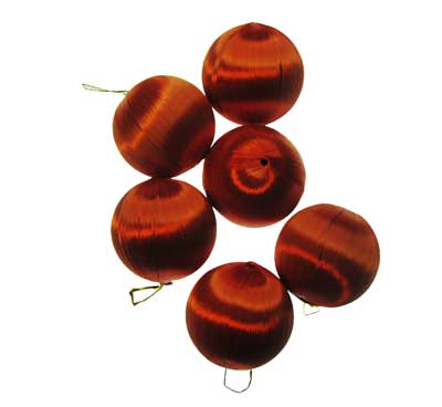 6pc Red Satin Ball Vintage Ornaments - Click Image to Close