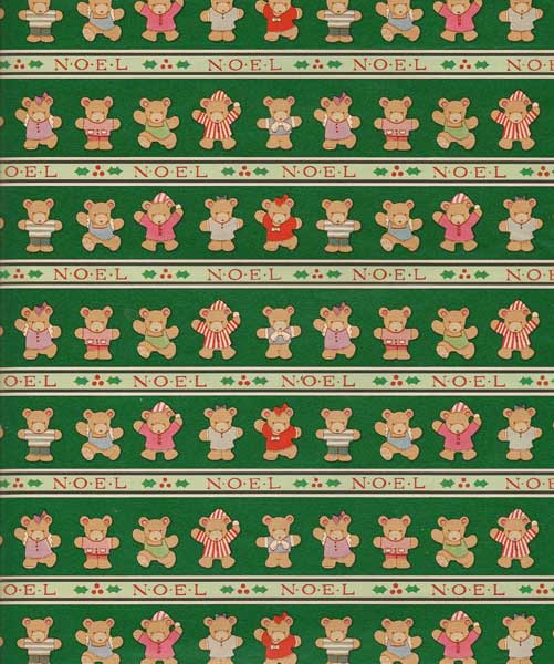 Vintage Gift Wrap Sheet : Noel Teddy Bears - Click Image to Close