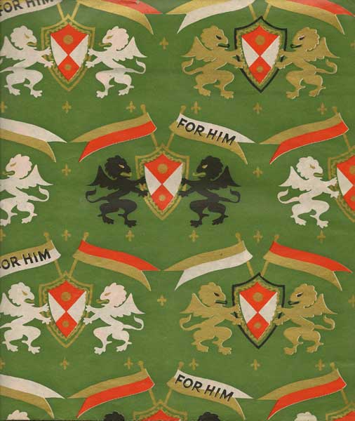 Vintage Gift Wrap Sheet : Griffins + Flags + Crests FOR HIM - Click Image to Close