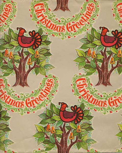 Vintage Gift Wrap Sheet : Partridge in a Pear Tree on Silver - Click Image to Close