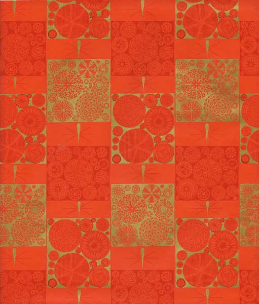 Vintage Gift Wrap Sheet : Red + Gold Geometric Designs - Click Image to Close