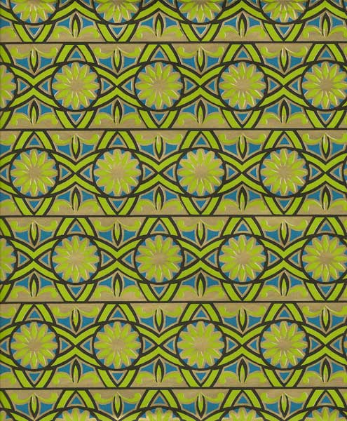 Vintage Gift Wrap Sheet : Blue + Green + Gold Geometric - Click Image to Close