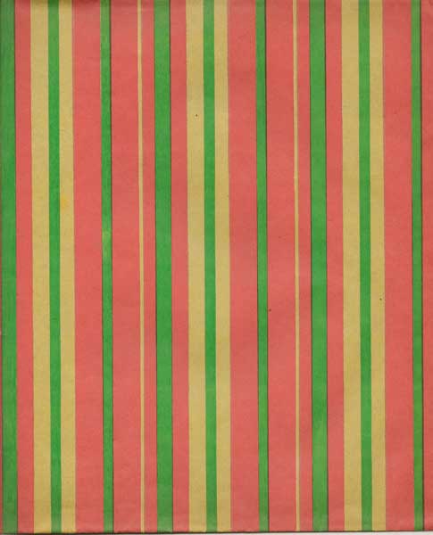 Vintage Gift Wrap Sheet : Red + Green Kraft Stripes - Click Image to Close