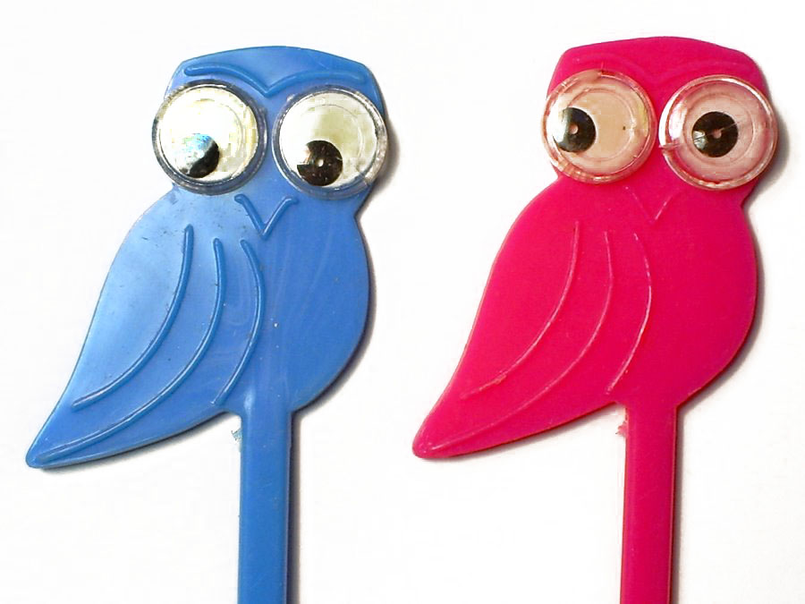 Googly Eye Owl Vintage Swizzle Sticks (6) - Click Image to Close